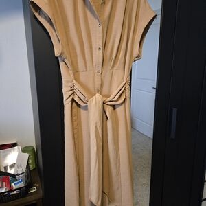 Worthington Tan Midi Dress with Tie Waist